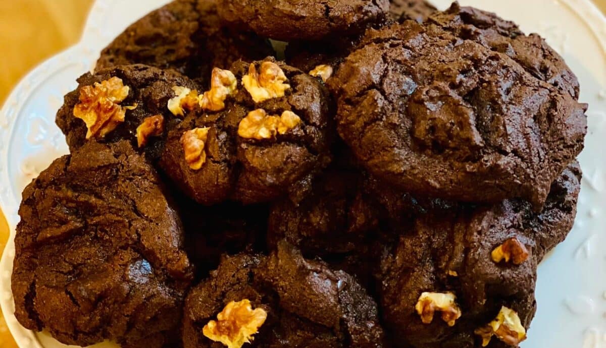 Pile of triple chocolate cookies