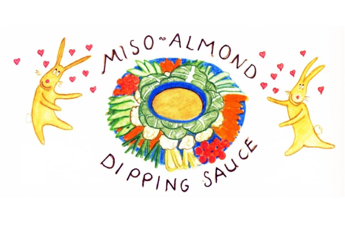Bunny character with Miso Almond Dipping Sauce artwork