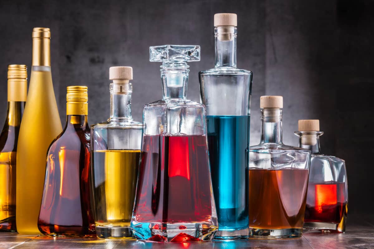 cordials and syrups in glass bottles