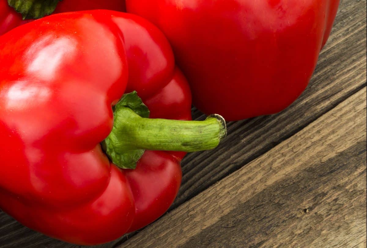 Close-up view of vibrant red bell peppers