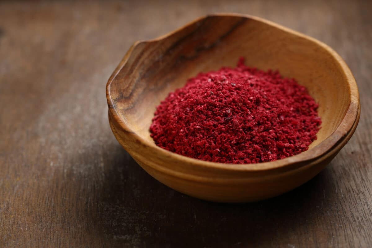 Ground Staghorn Sumac in a wooden bowl