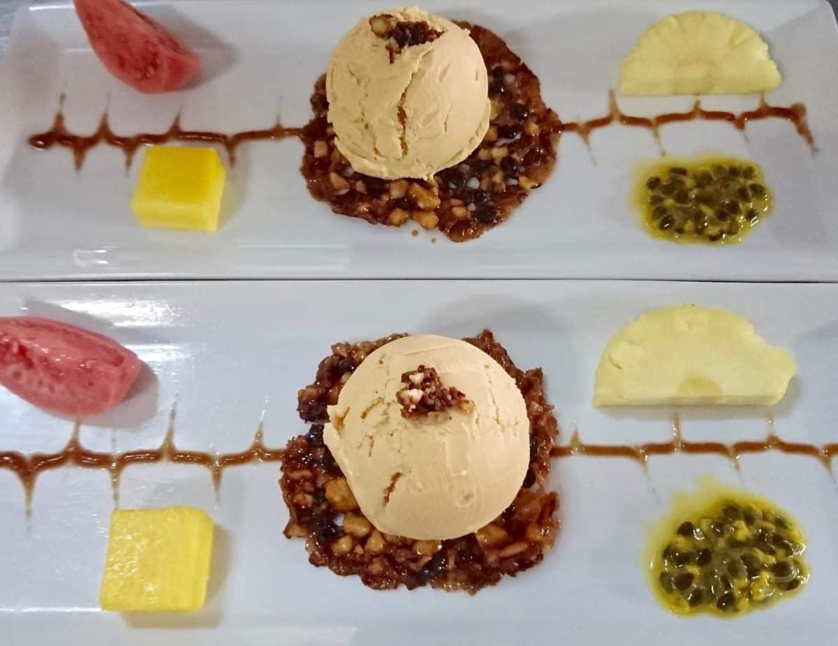 Musika Ice Cream on a Mongongo Nut Florentine with Fresh Summer Fruits