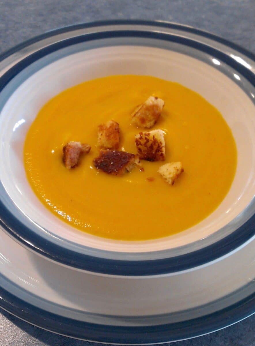 Bowl of pumpkin and butternut squash soup