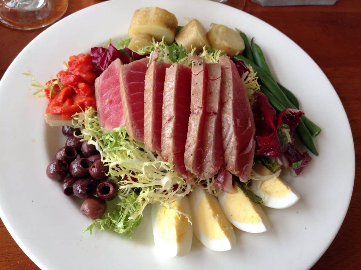 Fresh Salade Niçoise with tuna, olives, eggs, and vegetables
