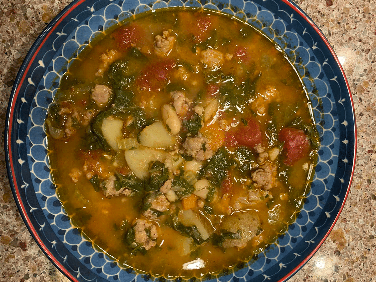 Close up of bowl of minestrone