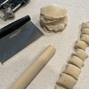 Chinese dumplings being made