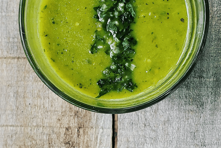 Top view of a green Ramp Bloody Maria cocktail.